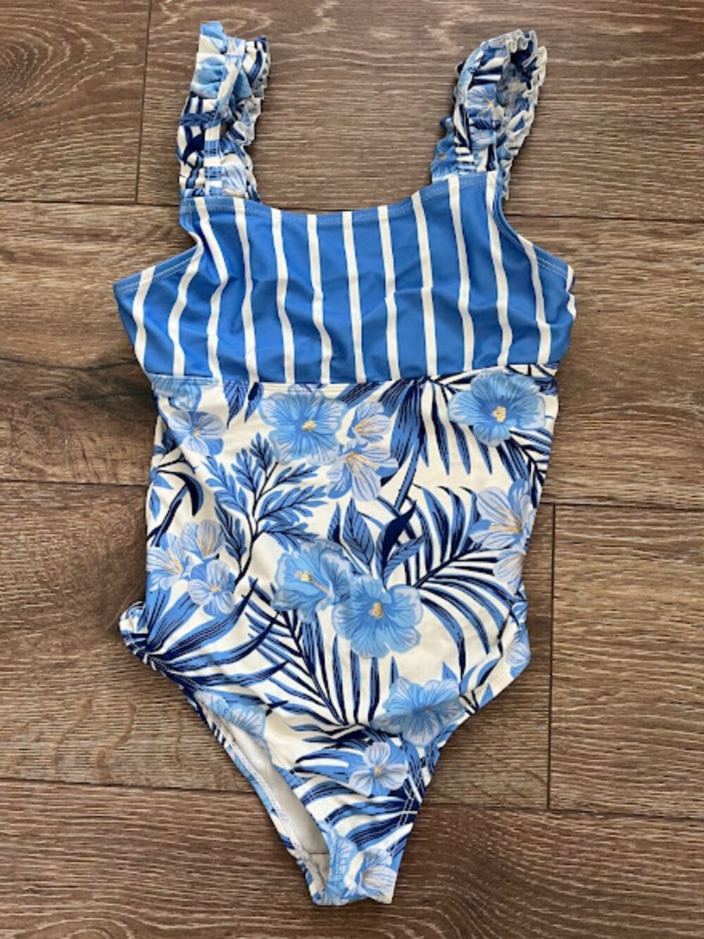 Tommy Bahama Blue White Ruffle Floral Swimsuit Swim Size 10